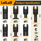 LEILUO 50 Pcs Multitool Blade for Wood Nails Drywall Titanium Oscillating Saw Blades Japanese Tooth Oscillating Tool Accessories with Storage Bag Compatible with DeWalt Makita Dremel and More