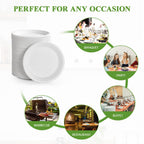 Vplus 350 Pack Paper Plates 6.9 inch 100% Compostable, Heavy-Duty Disposable Paper Plates Bagasse Natural Biodegradable Eco-Friendly Sugarcane(White)