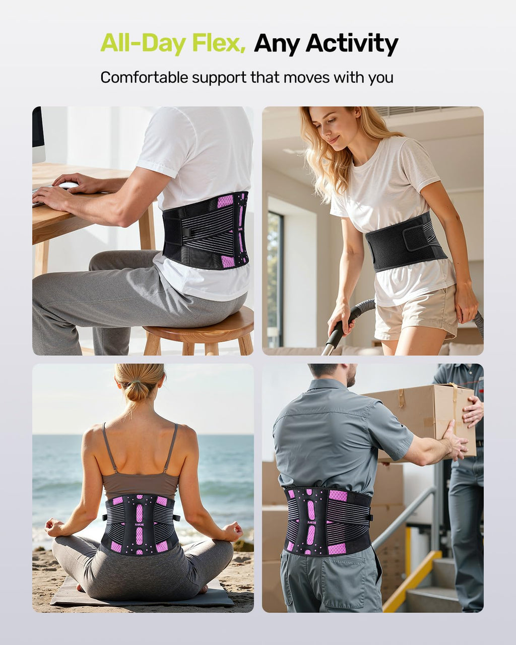 Rakiie Slim Back Brace for Lower Back Pain Relief, Lightweight & Breathable Back Support Brace for Men Women, Ergonomic Light Lumbar Support for Everyday Wear, Pink S