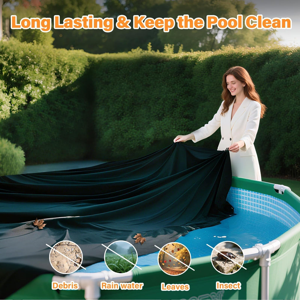 SAFANA 14FT Round Pool Covers for Above Ground Pools, Round Swimming Pool Cover [Upgrade 420D Thicker] Protective Leaf Cover with Reflective Strip, Tear Resistant Durability, UV Resistance, Black