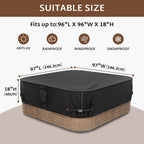 iBirdie Outdoor Waterproof and Weatherproof Hot Tub Cover 97 x 97 inch fit 96 x 96 or 95 x 95 Square SPA 600D Heavy Duty Protectors Protective Cover Cap