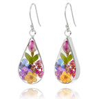 925 Sterling Silver Pressed Flower Teardrop Earrings,Hypoallergenic Women's Jewelry Gift for Mom and Wife,Handmade Natural Dried Flower Teardrop Earrings Jewelry Gift