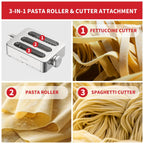 All Metal Pasta Attachment 3 In 1 Set For Kitchenaid Stand Mixer, Included Pasta Sheet Roller, Spaghetti Cutter, Fettuccine Cutter Maker Accessories And Cleaning Brush