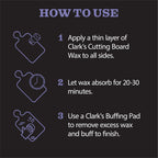CLARK’S Cutting Board Oil and Wax Kit - Set includes Food Grade Mineral Oil (12oz), Finishing Wood Wax (6oz), Applicator Sponge & Buffing Pad, Enriched with Food Safe Lavender and Rosemary Extract