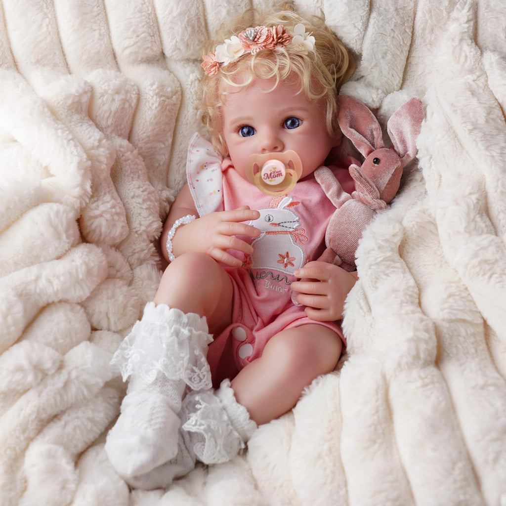 BABESIDE Reborn Baby Dolls Bettie - 17 Inch Soft Body Realistic Baby Doll Girl Lovely Awake Blond Curly Hair Girl Doll Handmade Real Life Baby Dolls with Gift Box for Kids Age 3+ Collectors