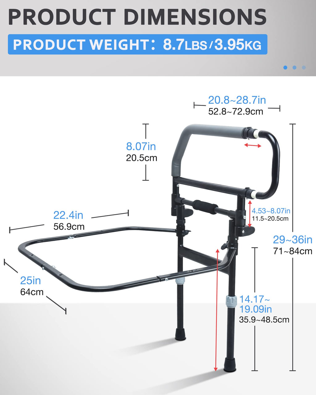 Sangohe Heavy Duty Bed Rails for Senior & Elderly and People Falling Out of Bed - Foldable Bed Assist Handle - 504E