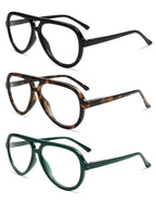 AMOMOMA 3 Pack Retro Aviator Reading Glasses for Women Men,Classic Large Oversized Reader Blue Light Computer Frame AM6111 C1+C2+C3 2.5X