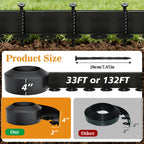 4 Inch Tall Landscape Edging, 132FT Garden Lawn Edging Kit with 120 Spikes, No Dig Plastic Border for Flower Beds, Pathways, Driveways, Weed Barrier