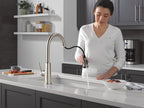 Delta Finnridge Brushed Nickel Kitchen Faucet with Pull Down Sprayer, High Pressure ProClean Spray Modern Single Hole Kitchen Sink Faucet, Stainless 19730LF-SS