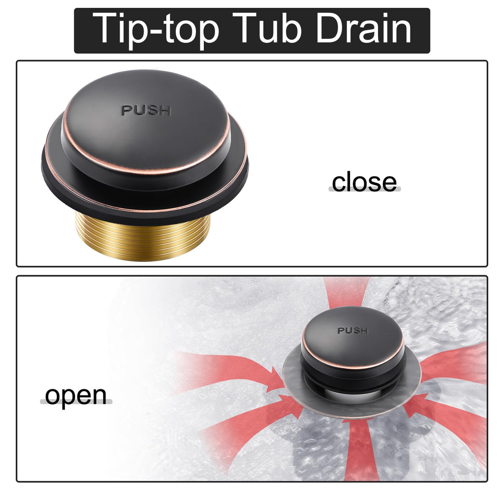 Oil Rubbed Bronze Bathtub Drain Tip-Toe Tub Trim Set with Two-Hole Overflow Faceplate Bathroom Tub Drains Replacement Conversion Kit