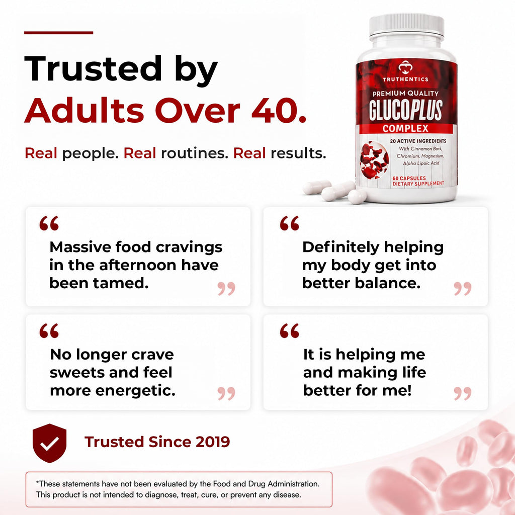 Truthentics GlucoPlus Metabolic Support, Cinnamon, Chromium, Gymnema, 60ct