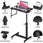 Eocnrhe Adjustable Overbed Bedside Table, Hospital Bed Table with Wheels, Portable Rolling Desk, Mobile Small Standing Desk, Rolling Laptop Stand, Computer Cart