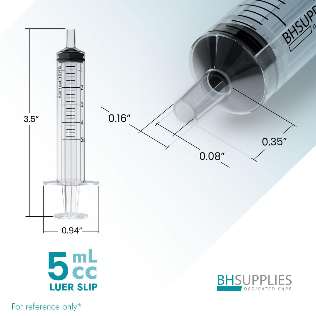 Bulk Case: BH Supplies 5mL Sterile Luer Slip Syringe - Individually Wrapped (1600 Syringes, 16 Boxes of 100 Units