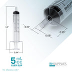 Bulk Case: BH Supplies 5mL Sterile Luer Slip Syringe - Individually Wrapped (1600 Syringes, 16 Boxes of 100 Units