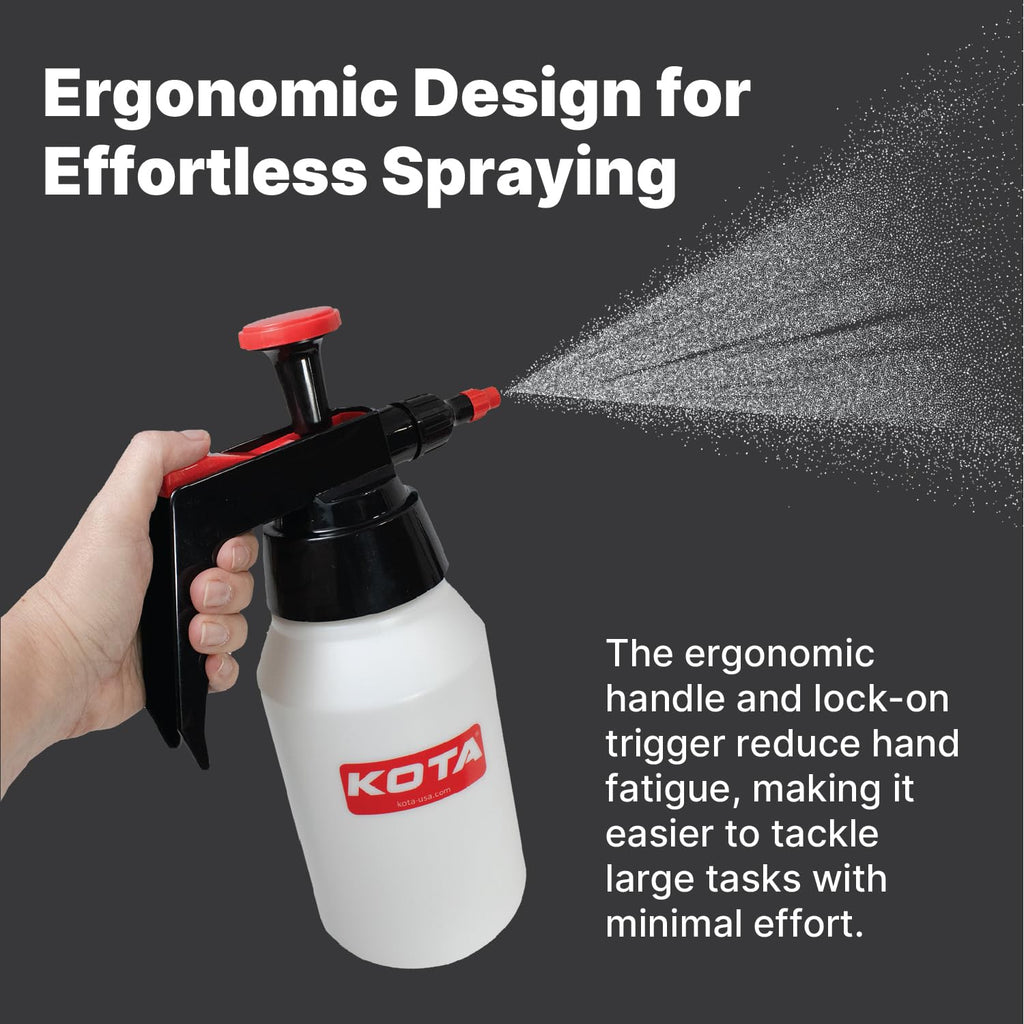KOTA 1 L Adjustable Hand Pump Pressure Sprayer, Heavy-Duty Multipurpose Bottle for Automotive Solvents, Surface Prep & Car Detailing, Chemical-Resistant PE Construction, Adjustable Spray Pattern 6990
