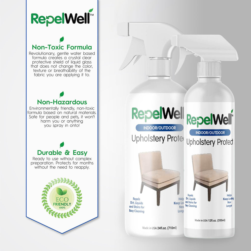 RepelWell Upholstery Protect Stain & Water Repellent Spray (12oz) Eco-Friendly, Pet-Safe Spray Keeps Your Fabric, Leather & Suede Upholstery Looking Like New