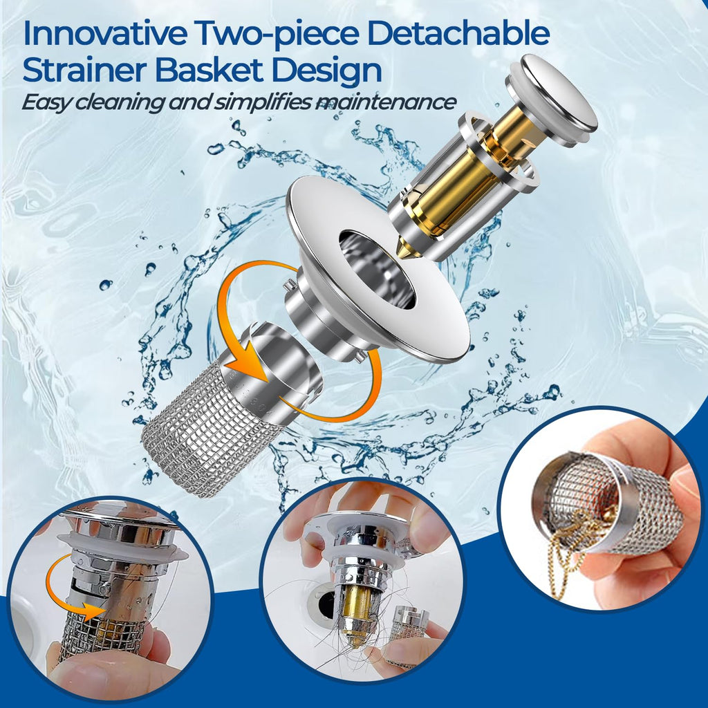 Bathroom Sink Drain Strainer,(4PCS) Pop-up Sink Drain Strainer with Removable Stainless Steel Strainer Basket Hair Catcher, Bathroom Sink Strainer for Bathroom Sink Stopper Replacement