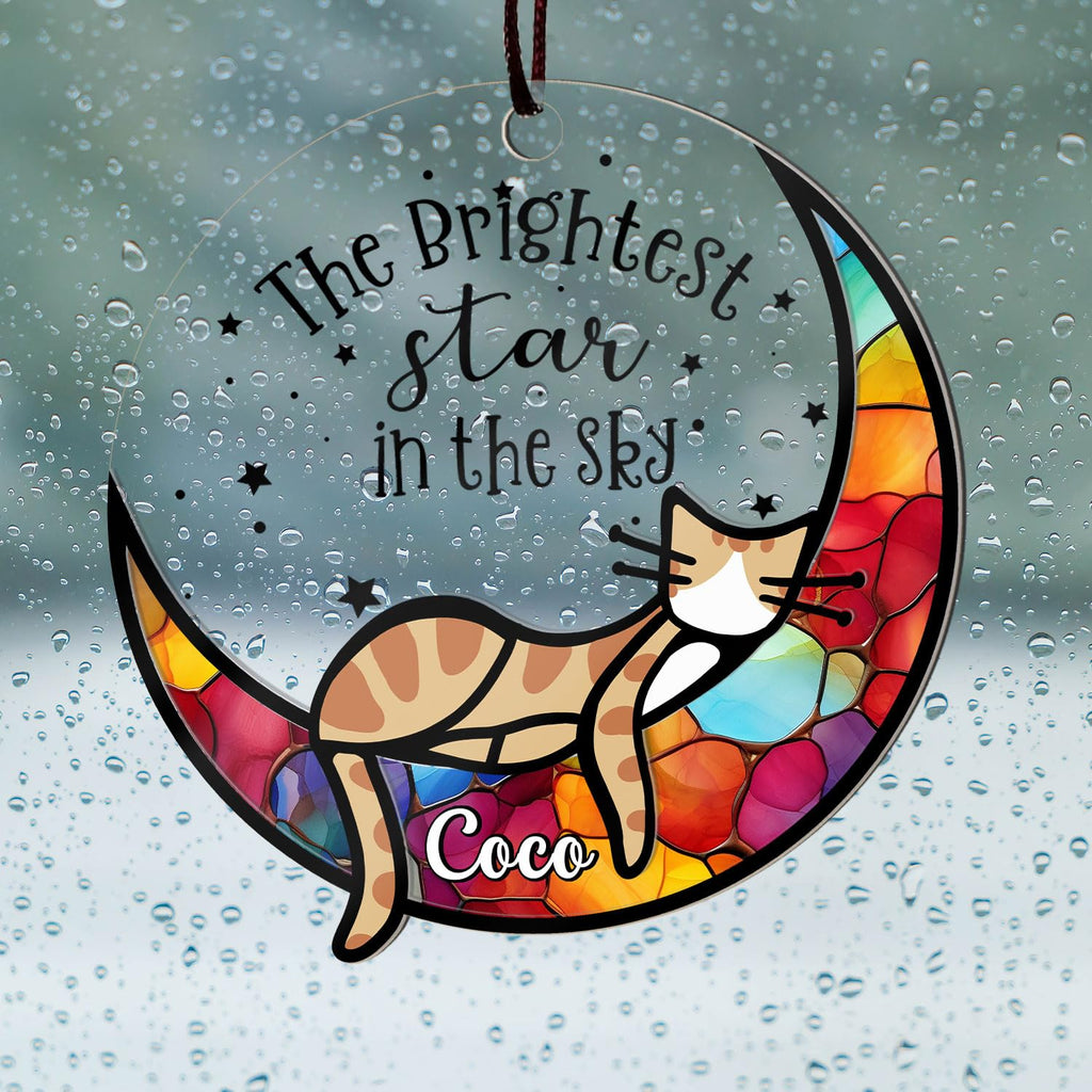 Cat Memorial Gifts for Loss of Cat — Personalized Cat Memorial Suncatcher Ornament, Sympathy Gift for Cat Lovers, Stained Glass Window Hanging, Pet Loss Gift