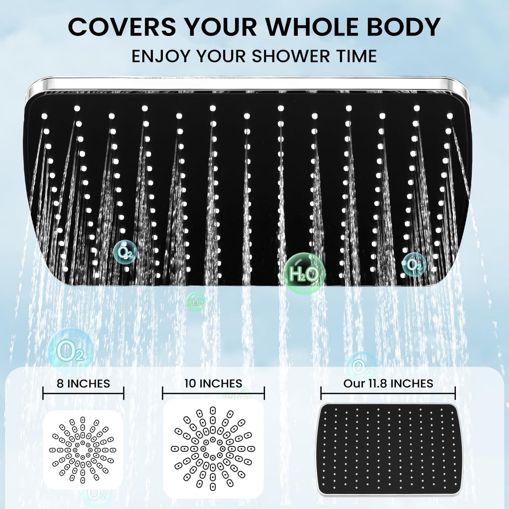 RNDIOZD Shower Head with Handheld,11.8 Inch Large Rectangular Rain Shower Head with 5 Modes Handheld Spray Combo,Adjustable Double Shower Heads with Holder and 11'' Extension Arm,Chrome