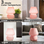 ULAROOM Dorm USB Plug-in Mushroom Lamp Small Bedside Table Lamp with 3 Temperature LED Bulb, Free Dimming Nights Light for Bedroom/Living Room/Entryway/Corner/Table Decor (Stripe Pink)
