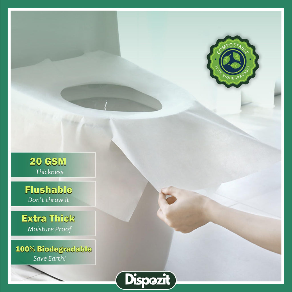 XL 10 Pcs disposable flushable toilet seat covers 100% Biodegradable for Travel Public Toilets for Adults and Toddlers & Kids | Compact Universal Toilet seat Cover | DISPOZIT