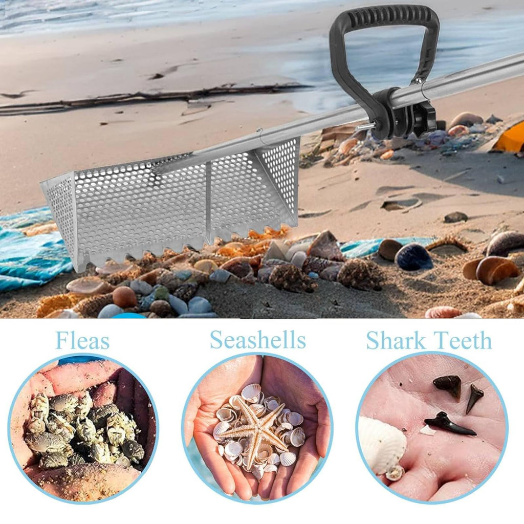 Sand Flea Rake, The Shark Tooth Screen Comes with A 16-Inch-Wide Drain Screen with A 51-Inch Handle, Detachable Sand Flea Rake, Shark Tooth Screen (Water Bucket not Included)