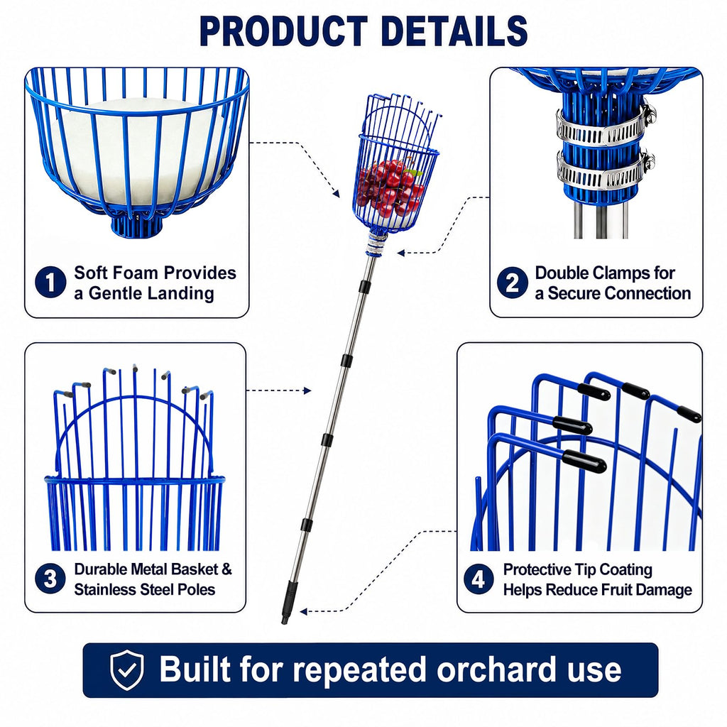 10.5FT Adjustable Cherry Fruit Picker Tool with Narrow Gaps