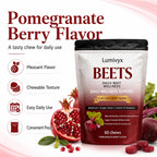 Lumivyx Beet Chews，Beetroot Blend with Beetroot, CoQ10 & Grape Seed Extract, Pomegranate Berry Flavor, 60 Count