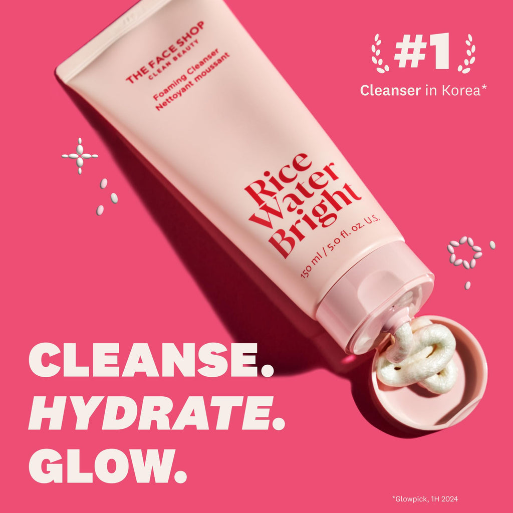 The Face Shop Rice Water Bright Double Cleansing Duo Set with Ceramide, Korean Skin Care, Gentle Face Wash & Pore Control Cleansing Oil, Hydrating, Moisturizing, Vegan Facial Cleanser, Makeup Remover