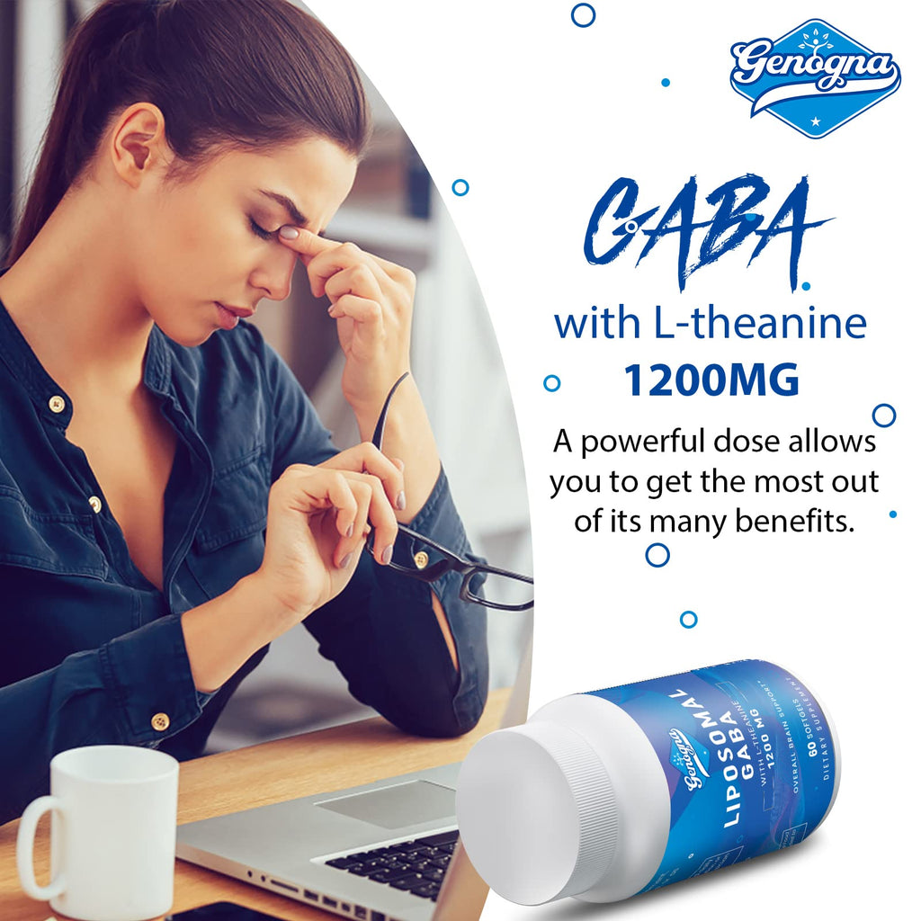 Genogna Liposomal GABA with L-Theanine 1200mg Supplements 1 Pack for Adults