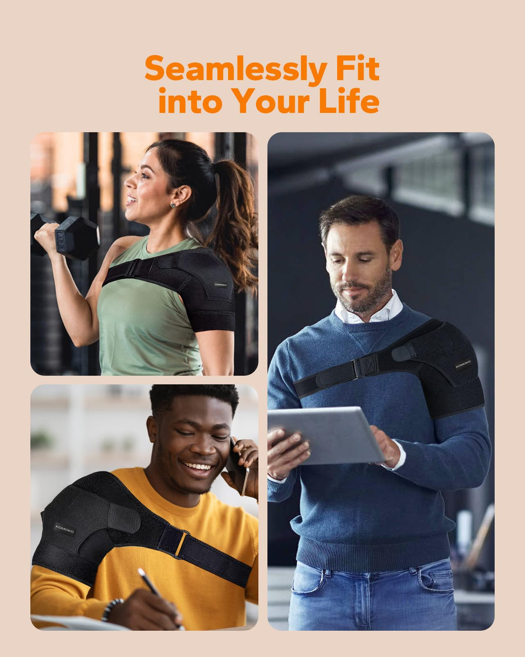 Komoko Shoulder Brace, Rotator Cuff Support Brace and Arm Sling for Pain Relief, Shoulder Compression Sleeve for Preventing Strains and Dislocation, Adjustable Fits Left and Right Arm, Men & Women