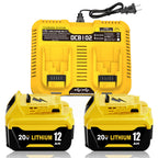 2 Pack 12000mAh Replacement for Dewalt 20V MAX Battery Lithium and DCB102 Charger Combo Compatible with Dewalt 20V Battery Lithium DCB207 DCB206 DCB204 DCB200 DCB201 DCB203 Series Power Tool(Yellow)