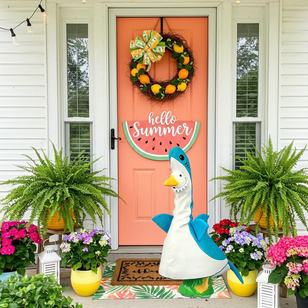 ARGOOFG Summer Porch Goose Outfits for Large 23" H Statue Decor, Shark Blue