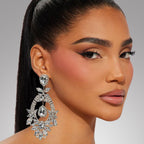 XSBODY Costume Silver Large Rhinestone Earrings Dangling Trendy Bling Oversized Statement Earrings For Women Formal (Silver-01)