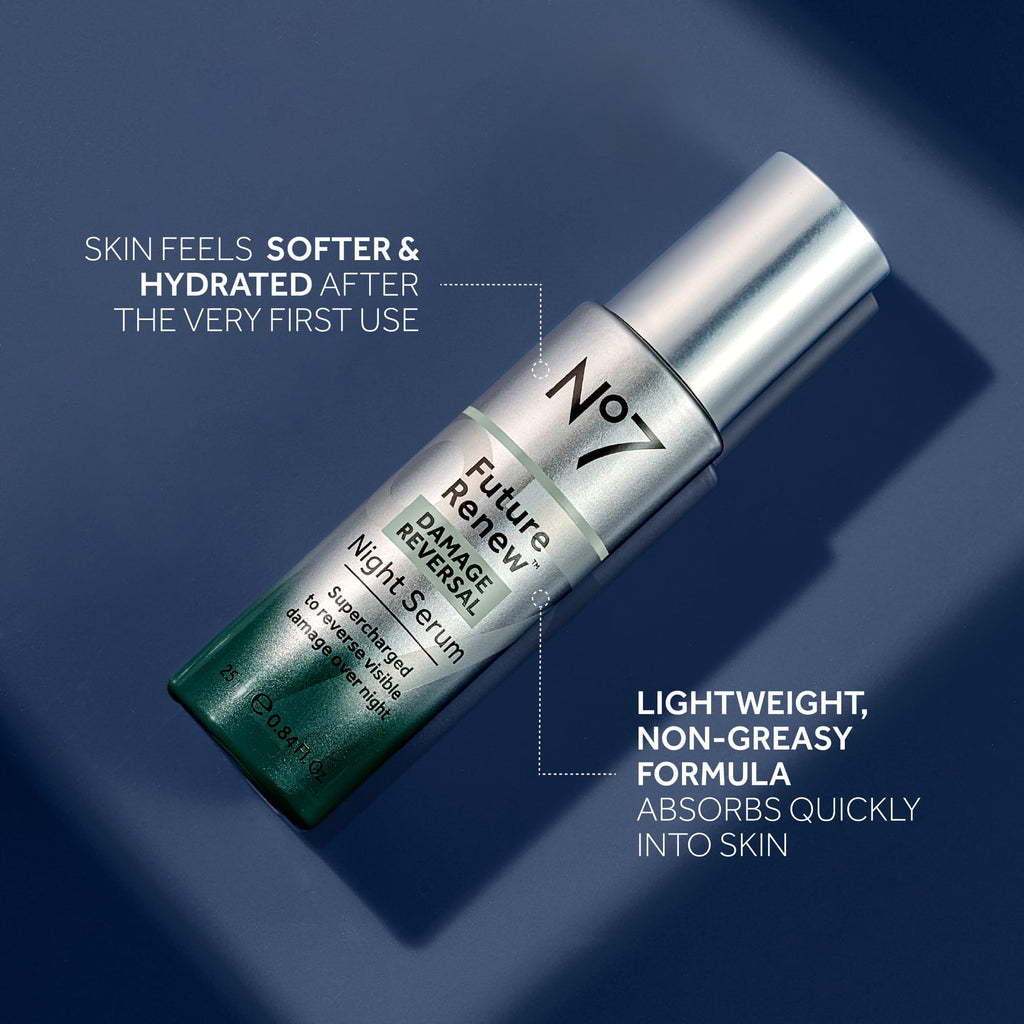 No7 Future Renew Damage Reversal Night Serum - Anti-Aging Peptides Serum for Face - Formulated with Hyaluronic Acid & Niacinamide to Help Reverse Visible Signs of Skin Damage Overnight (0.84 Fl Oz)