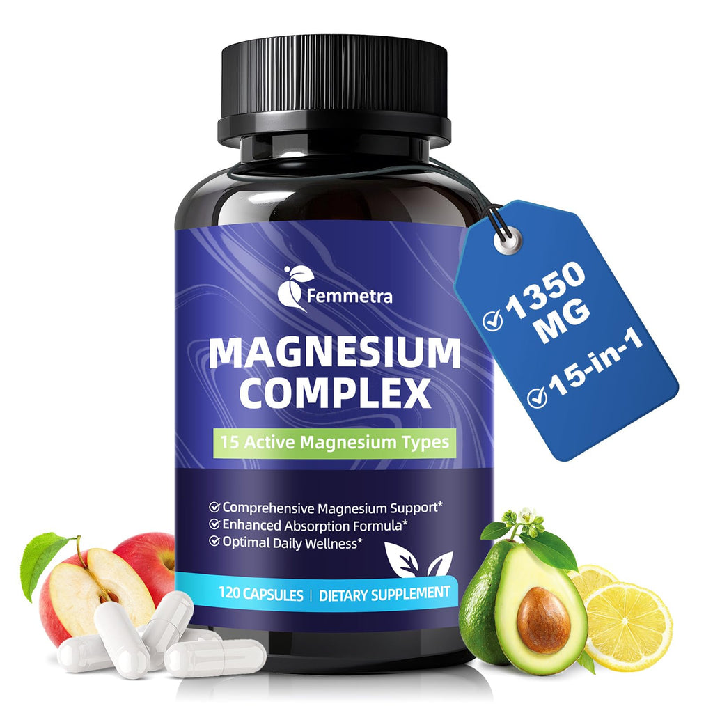 Magnesium Complex for Women Men 1350mg 15 in 1 Pure Magnesium Supplement with Magnesium Glycinate Citrate Malate Taurate Oxide Magnesio, for Muscle, Heart, Relaxation & Nerve Support, Vegan 60 Days