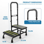 [2025 Upgrade] 2 Step Stool with Handle for Elderly with Sensor Night Light,Medical Heavy Duty Step Stool with Adjustable Handrail, Bedside Steps for People with Mobility Impairments,350lbs