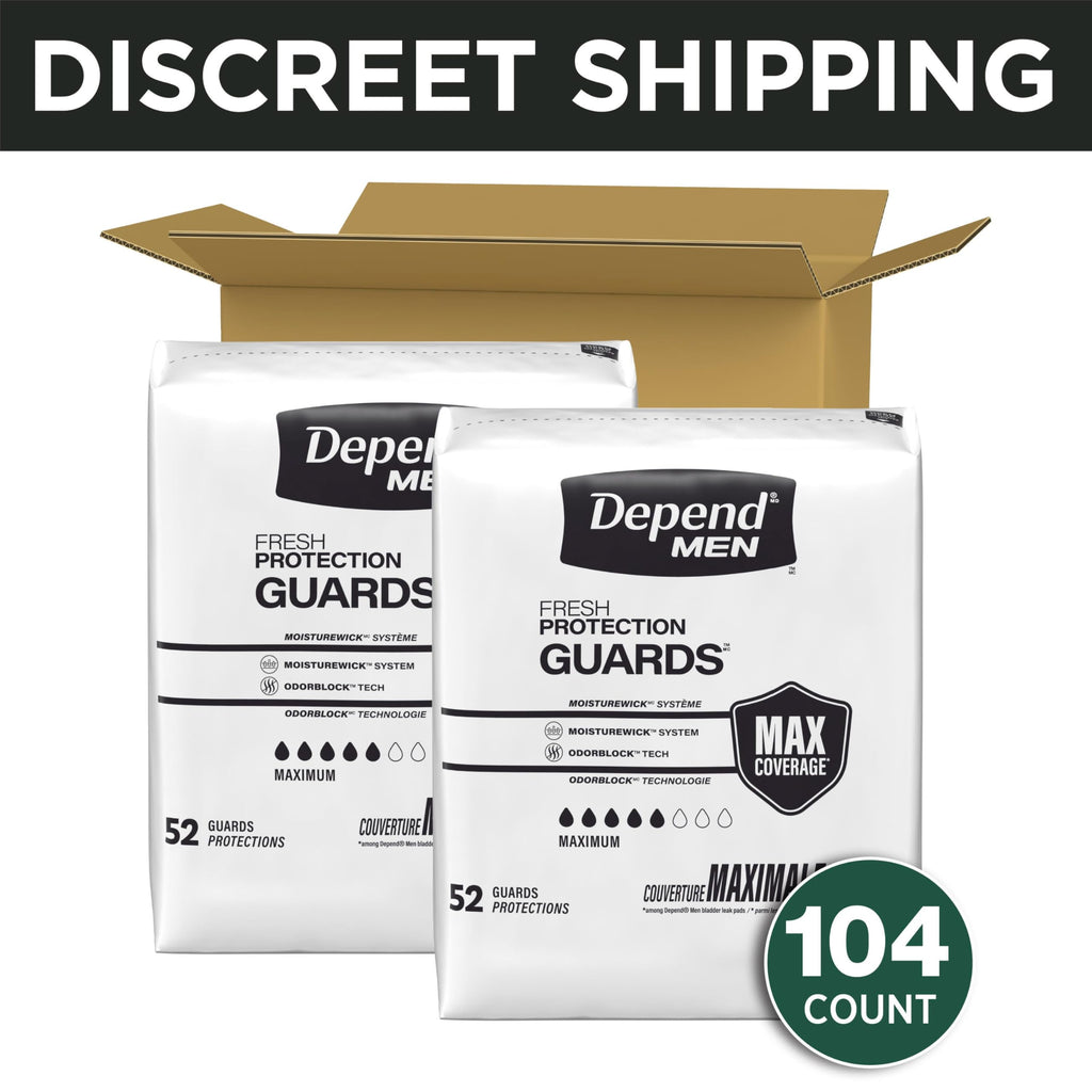 Depend Guards Incontinence Pads for Men, Maximum Absorbency, 104 Count, Packaging May Vary