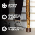 Brazos Rustic Wood Walking Stick, Hardwood, Traditional Style Handle, for Men & Women, Made in The USA, 48"
