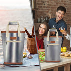opux 2 Bottle Wine Bag Carrier Insulated Leakproof Wine Cooler Navy Stripes