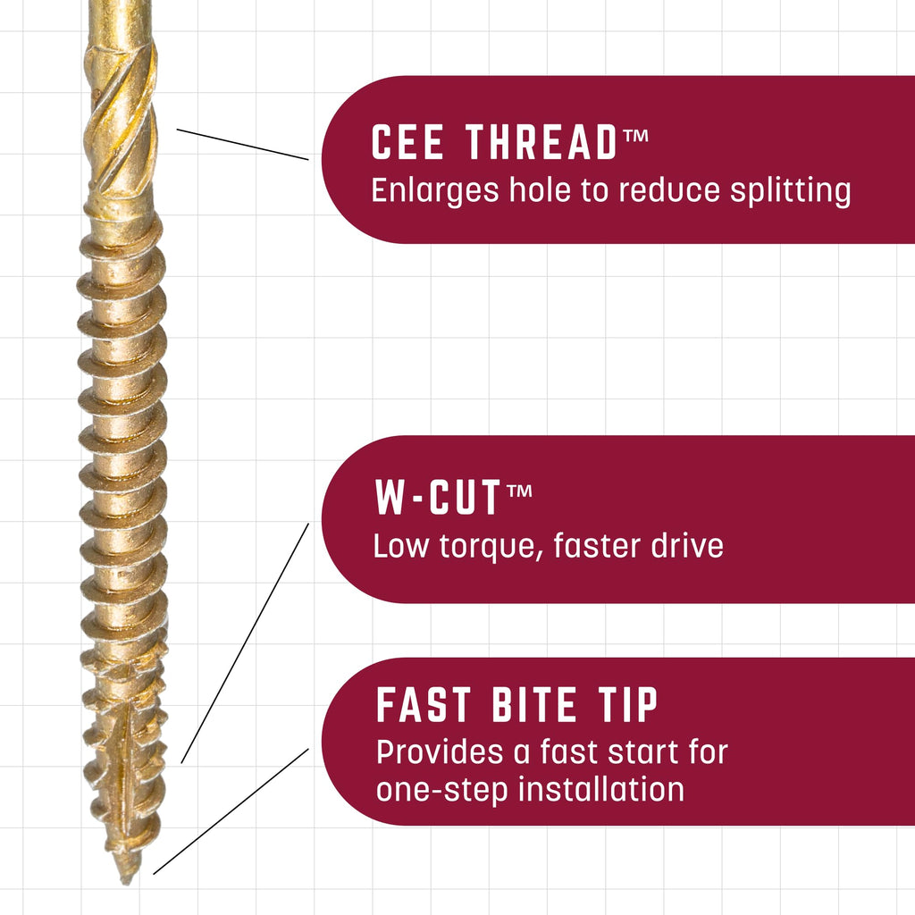 GRK Fasteners R4™ #9 x 2-1/2 Inch, Multi-Purpose Framing Screws, 575 PCS, Rust Resistant Climatek™ Coating, Outdoor Fencing and Deck Screws, Fast Bite Tip, Star Drive Recess, T-25 Bit Included, Gold