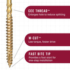 GRK Fasteners R4™ #9 x 2-1/2 Inch, Multi-Purpose Framing Screws, 575 PCS, Rust Resistant Climatek™ Coating, Outdoor Fencing and Deck Screws, Fast Bite Tip, Star Drive Recess, T-25 Bit Included, Gold