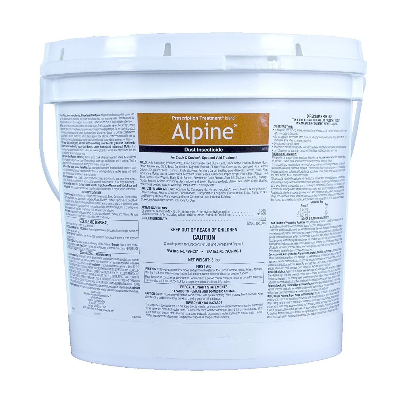 BASF Alpine Dust 3lb Bed Bug Control - Kills on Contact Insecticide Powder for Ants, Cockroaches & Crawling Insects - Dinotefuran Dust with Diatomaceous Earth