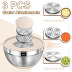 Umite Chef Mixing Bowls with Airtight Lids Set, 8PCS Stainless Steel Nesting Bowls with Grater Attachments, Non-Slip Bottoms, 5, 4, 3.5, 2, 1.5QT for Mixing & Serving