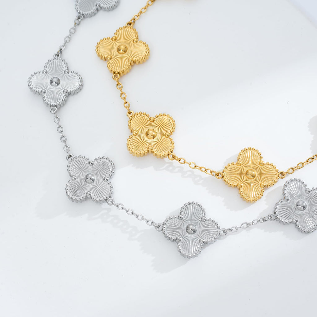 Acicihenn Waterproof Four-Leaf Clover Bracelet, Adjustable Link Double Sided Jewelry, Lovely Fashion Jewelry Gift for Women Gold Bracelet + Silver Bracelet