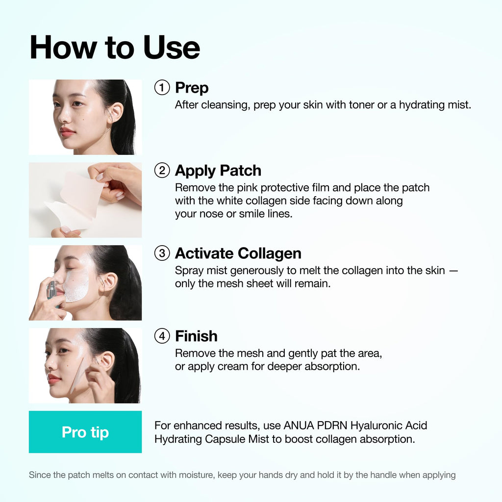 Anua Salmon DNA PDRN Collagen Melting Patch for Glass skin, Smile Line Patches, Wrinkle Patches, Melting Thin Collagen Patch, Firming for Fine Lines, Glow, Hydrating, Korean Skincare, 2 Pairs x 4EA