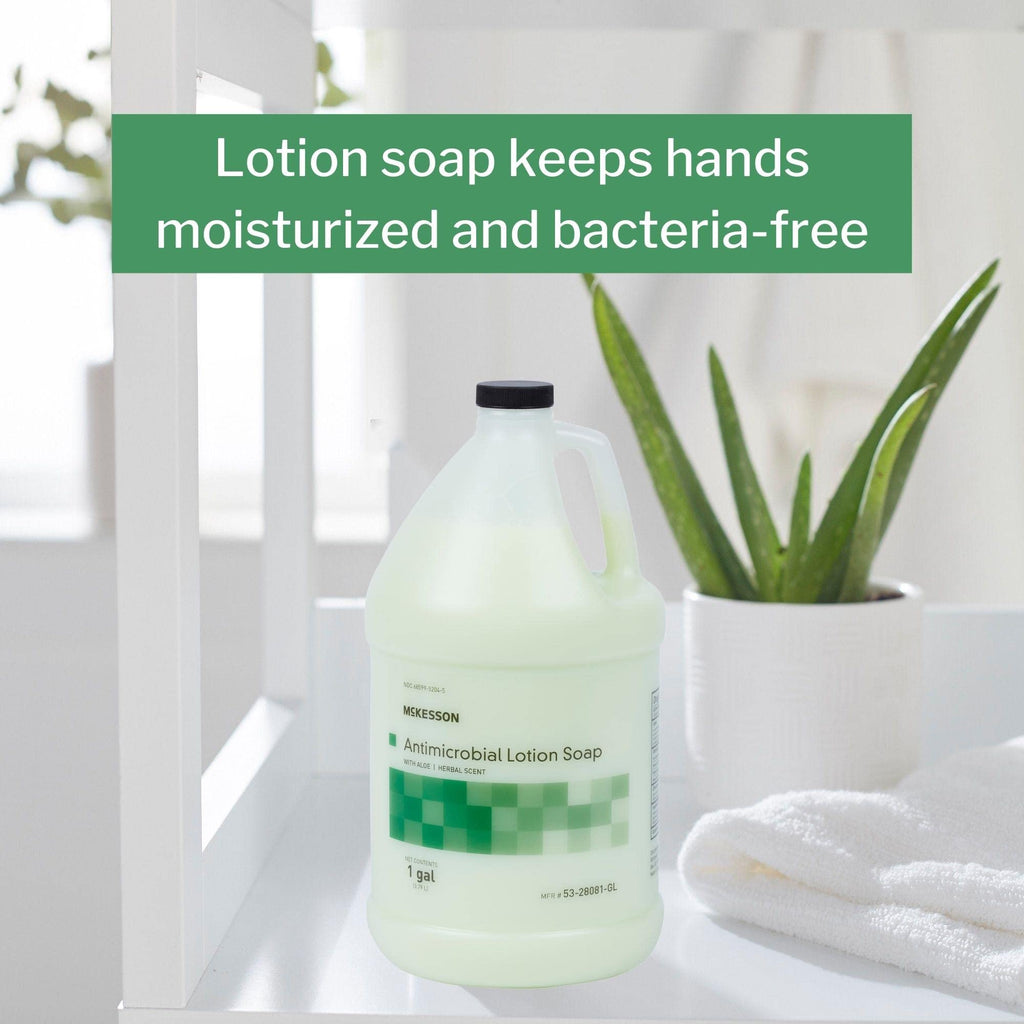 McKesson Antimicrobial Lotion Hand Soap with Aloe, 1 Gallon Refill Bottle [Pack of 1] - Herbal Scent, Keeps Hands Clean and Moisturized, Medical-Grade Soap