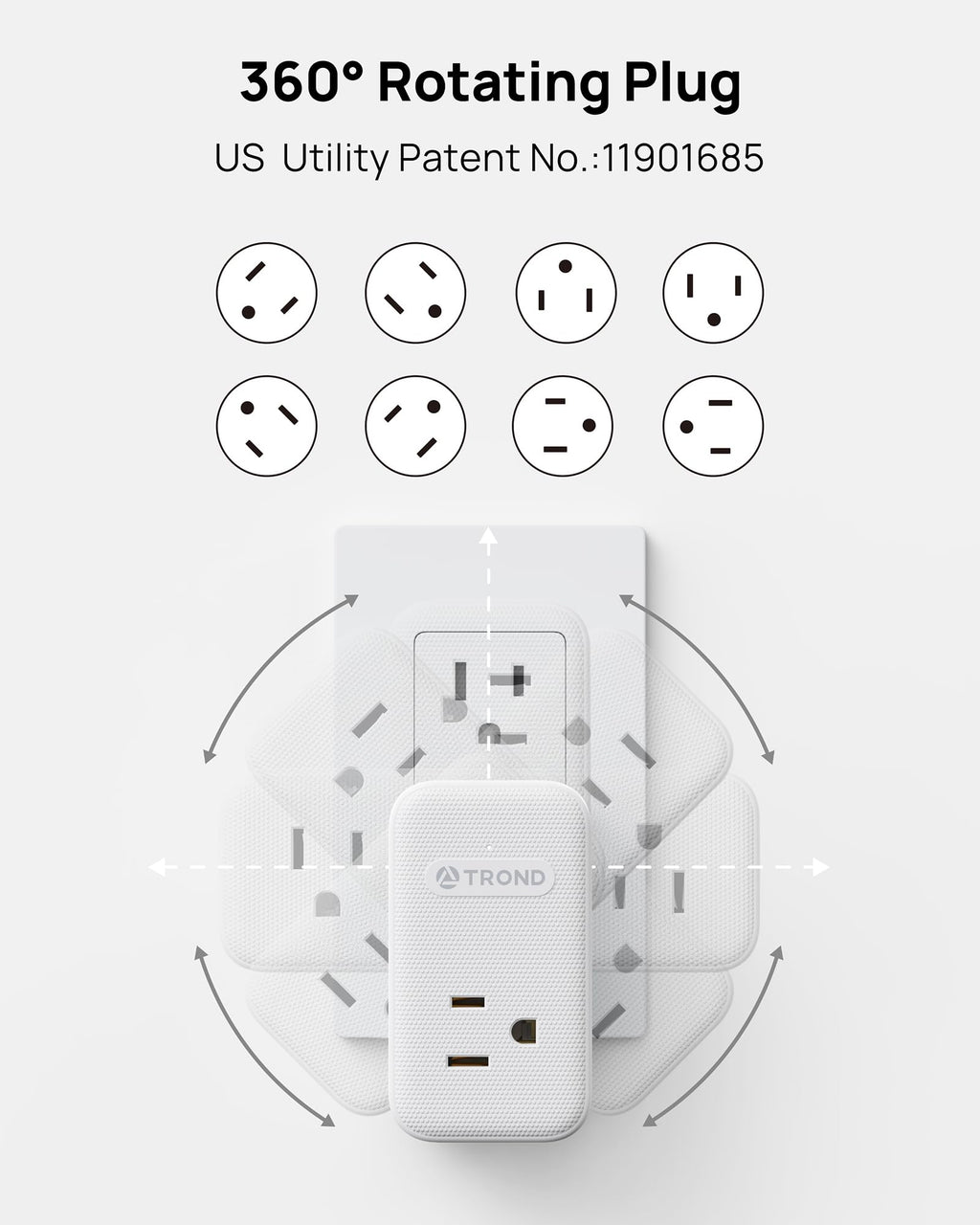 TROND Outlet Extender with 2 PD 20W USB C Charger, 3 AC Multi Plug Outlet Splitter with 360 Rotating Plug, USB Wall Socket Adapter, A Small Charging Station for Kitchen Bathroom Cruise Essentials