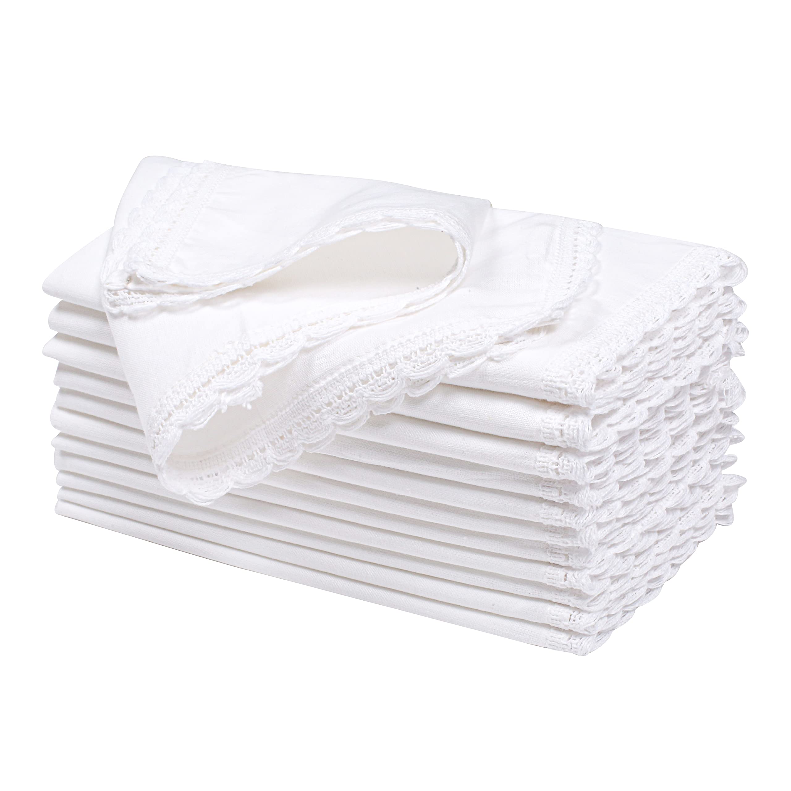 Ramanta Home White Coth Dinner Napkin Set of 12 Premium Cotton 20X20 Inch Oversized Linen Flax Lace Soft & Durable Washable Ideal for Everyday Use Parties Thanksgiving Christmas Halloween