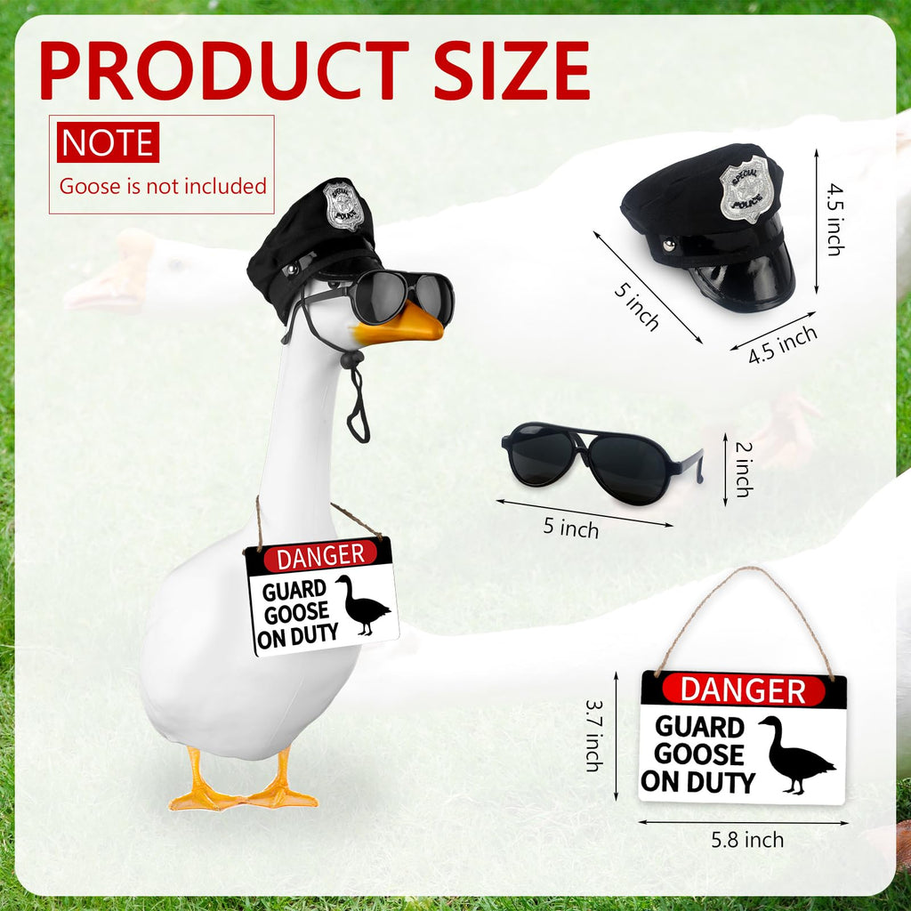 CAMDUCK 3 Pcs Porch Goose Accessories Porch Goose Sign Goose Police Hat Eyeglasses Wooden Gooses Warning Sign Danger Guard Geese on Duty Warning Sign Geese Outfits Decor for Yard Porch Lawn